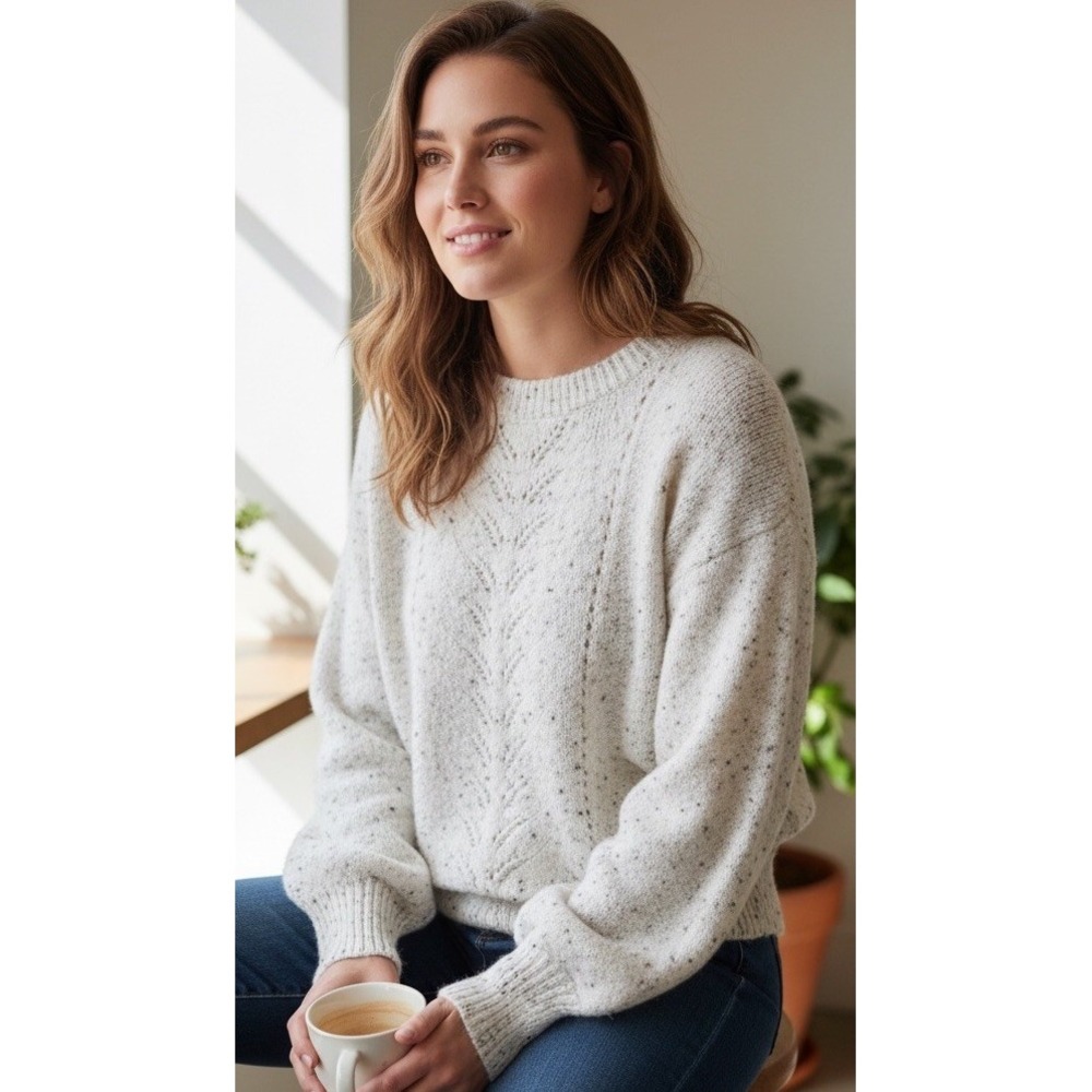 FRNCH Paris Cable Knit Chunky Sweater Women's Sz M Off White Anthropologie Boho